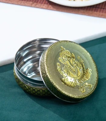 Decorative Ganesha meenakari steel box embossed oxidized steel box for return gifts