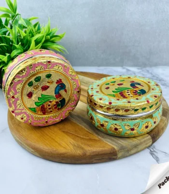 Multicolor Peacock Steel Box | Handcrafted Meenakari Storage Box