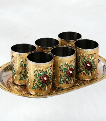Flower Meenakari Glass Tray serving set