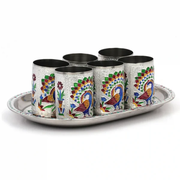 Glass Tray Set Stainless Steel | Serving Tray for Drinks & Snacks