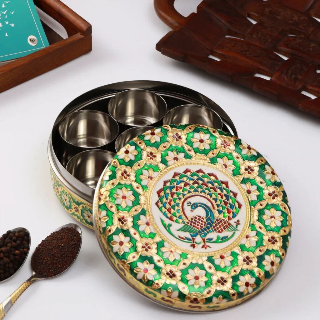 Green Peacock Masala Box kitchen organizer