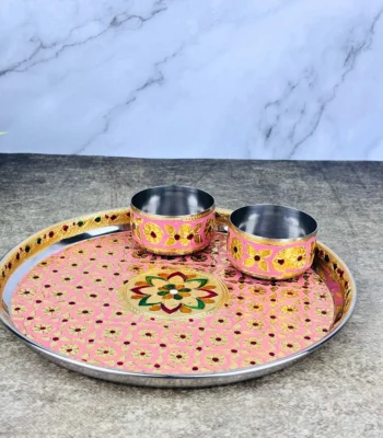 Meenakari Pooja Thali Set floral design Stainless Steel