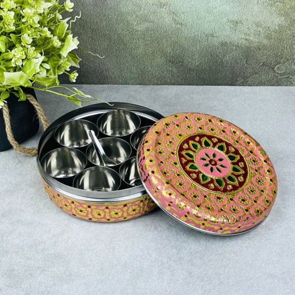 Pink Meenakari Spice Box masala container