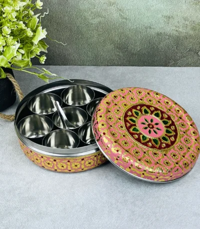 Pink Meenakari Spice Box masala container