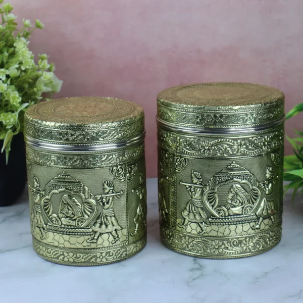 Large Golden Doli Dabba oxidized golden finish
