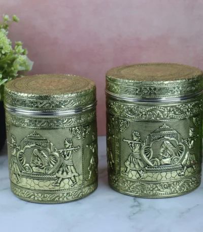 Large Golden Doli Dabba oxidized golden finish