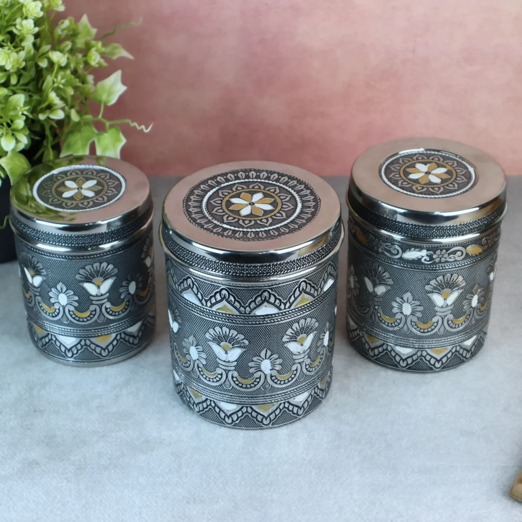 Medium Oxidized Steel Dabba multipurpose container