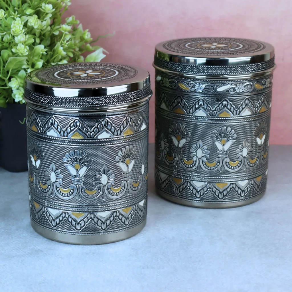 Large Oxidized Steel Dabba multipurpose container