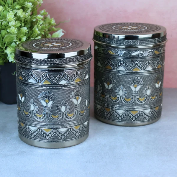Large Oxidized Steel Dabba multipurpose container