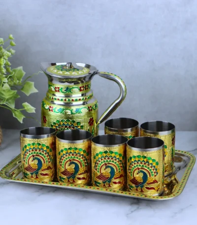 Peacock Meenakari Lemon Set jug glasses tray