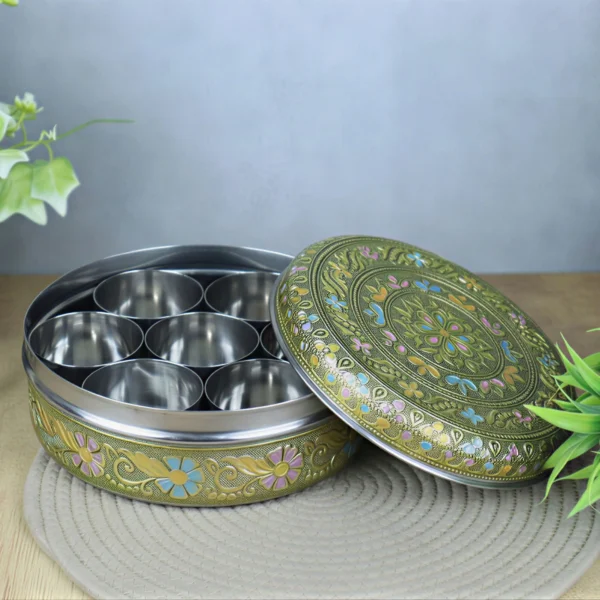 Golden Meenakari Masala Box stainless steel