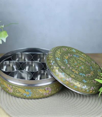 Golden Meenakari Masala Box stainless steel