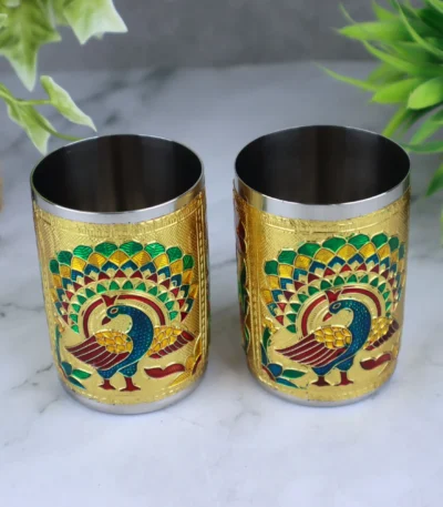 Peacock Meenakari Steel Glasses stainless steel