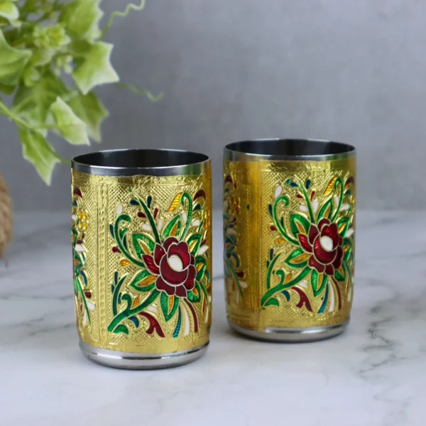 Flower Meenakari Steel Glasses stainless steel