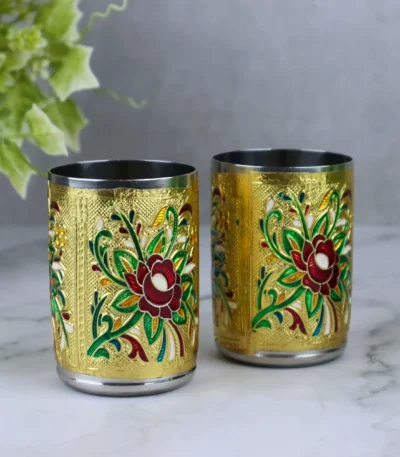 Flower Meenakari Steel Glasses stainless steel