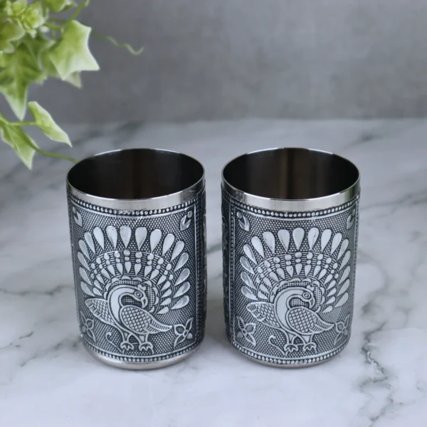 Silver Peacock Steel Glasses oxidized finish