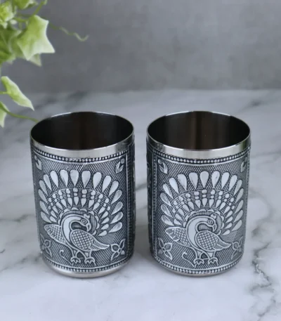 Silver Peacock Steel Glasses oxidized finish