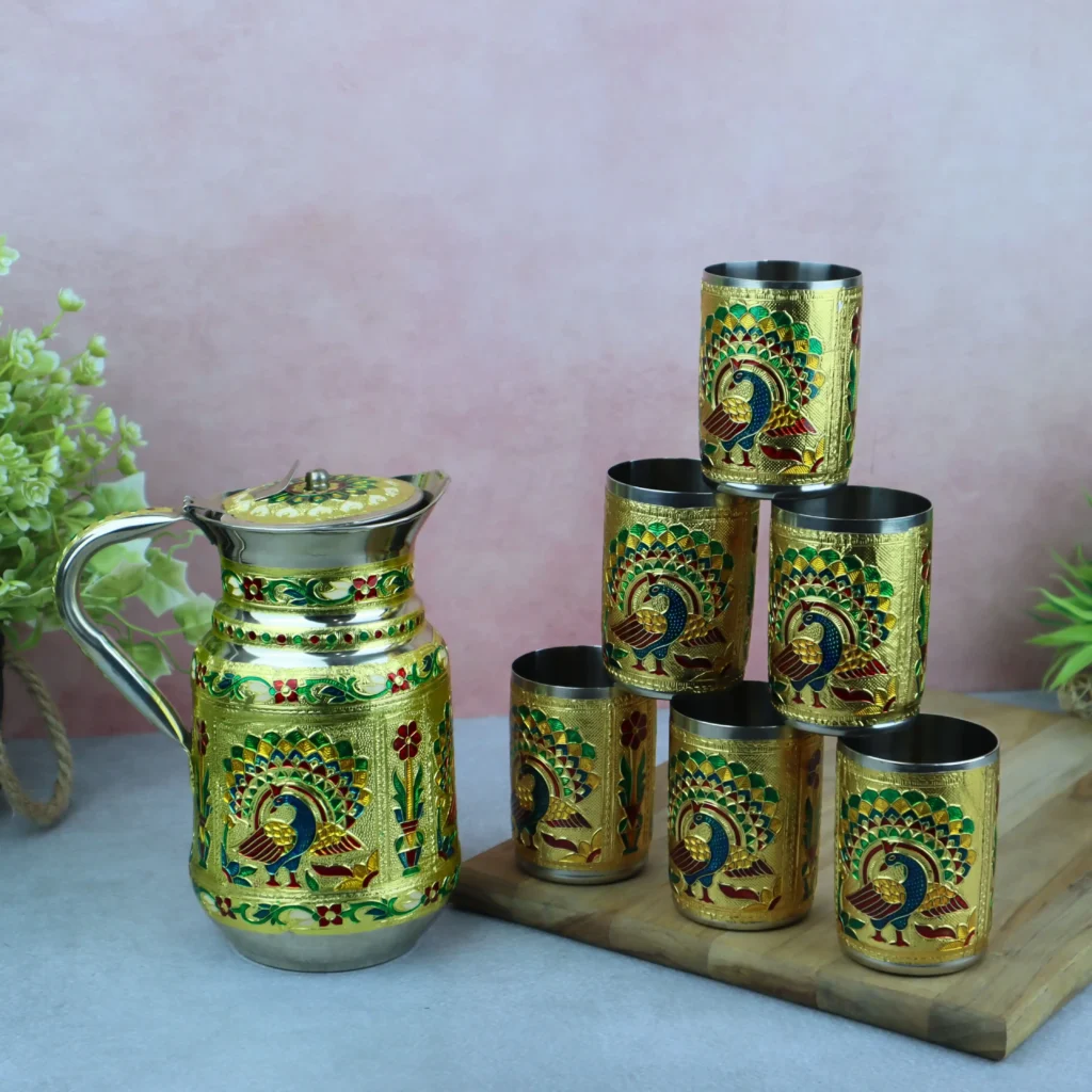Peacock Meenakari Jug Set drinking set