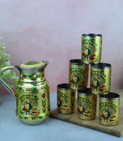 Peacock Meenakari Jug Set drinking set