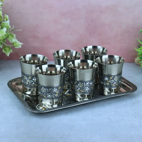 Oxidized Meenakari lemon set with tray