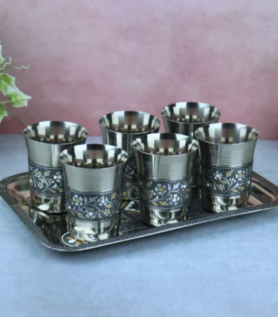 Oxidized Meenakari lemon set with tray