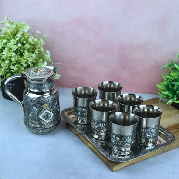 Oxidized Meenakari lemon set for water serving