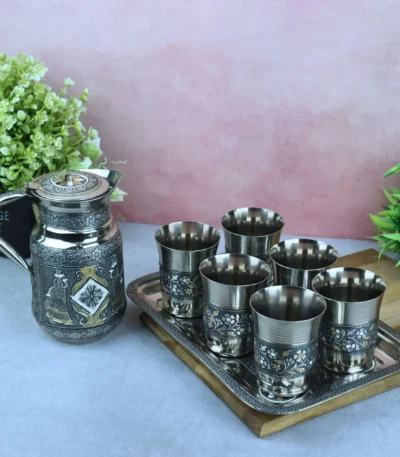 Oxidized Meenakari lemon set for water serving