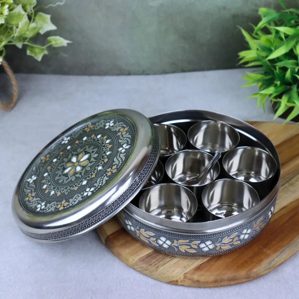Oxidized Meenakari stainless steel spice organiser