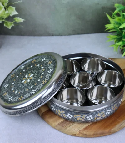 Oxidized Meenakari stainless steel spice organiser