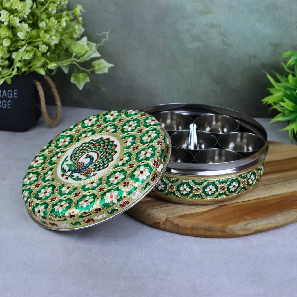 Green peacock stainless steel spice organiser