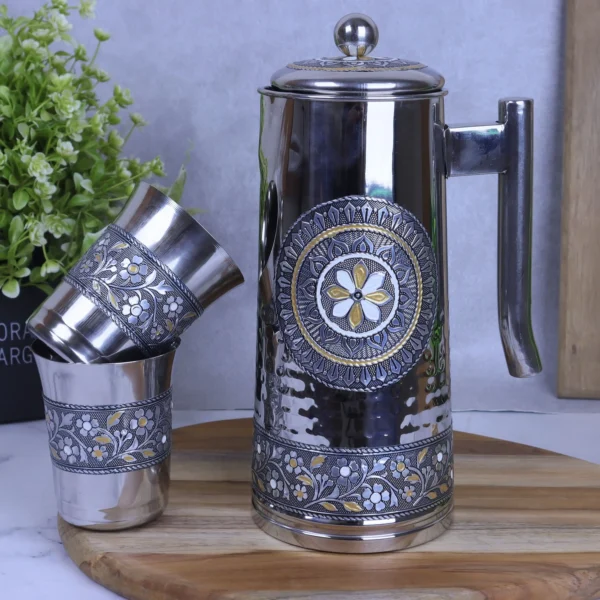 Oxidized Meenakari stainless steel water jug set
