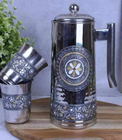 Oxidized Meenakari stainless steel water jug set