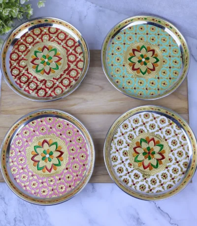 Multicolor aarti thali set of 4 Stainless Steel