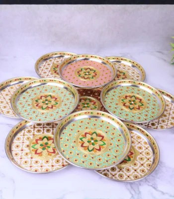 Meenakari stainless steel pooja plate set of 12