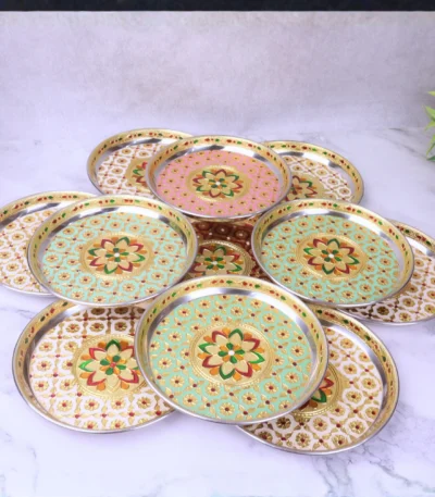 Meenakari stainless steel pooja plate set of 12
