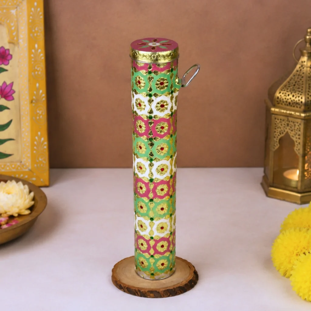 Meenakari agarbatti storage box stainless steel