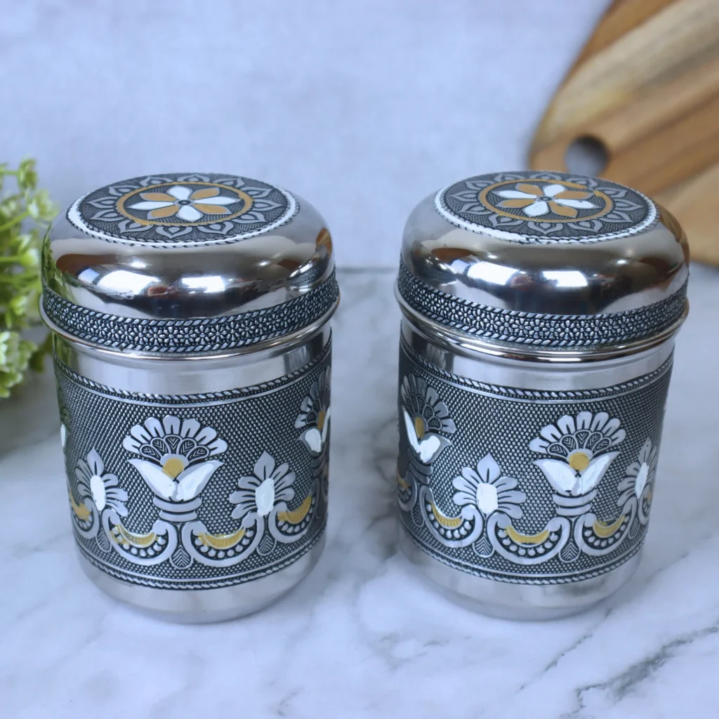 Stainless steel round oxidized kitchen containers