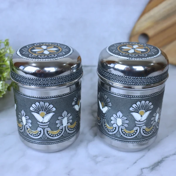 Stainless steel round oxidized kitchen containers