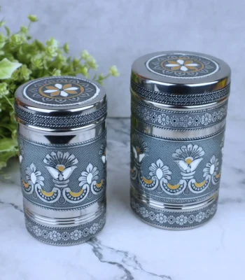 Stainless steel oxidized Meenakari kitchen containers