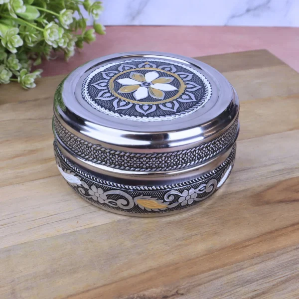 Silver Meenakari Utility Container stainless steel