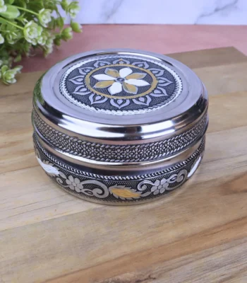 Silver Meenakari Utility Container stainless steel