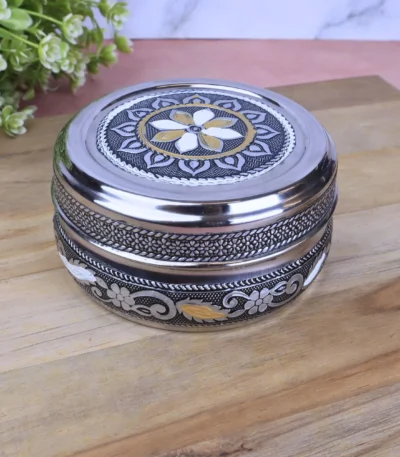 Silver Meenakari Utility Container stainless steel