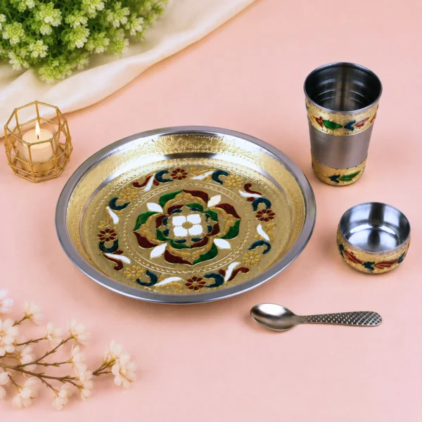 Meenakari Laddu Gopal Bhog Thali Set Stainless Steel