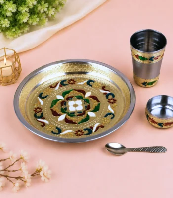 Meenakari Laddu Gopal Bhog Thali Set Stainless Steel