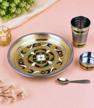 Meenakari Laddu Gopal Bhog Thali Set Stainless Steel